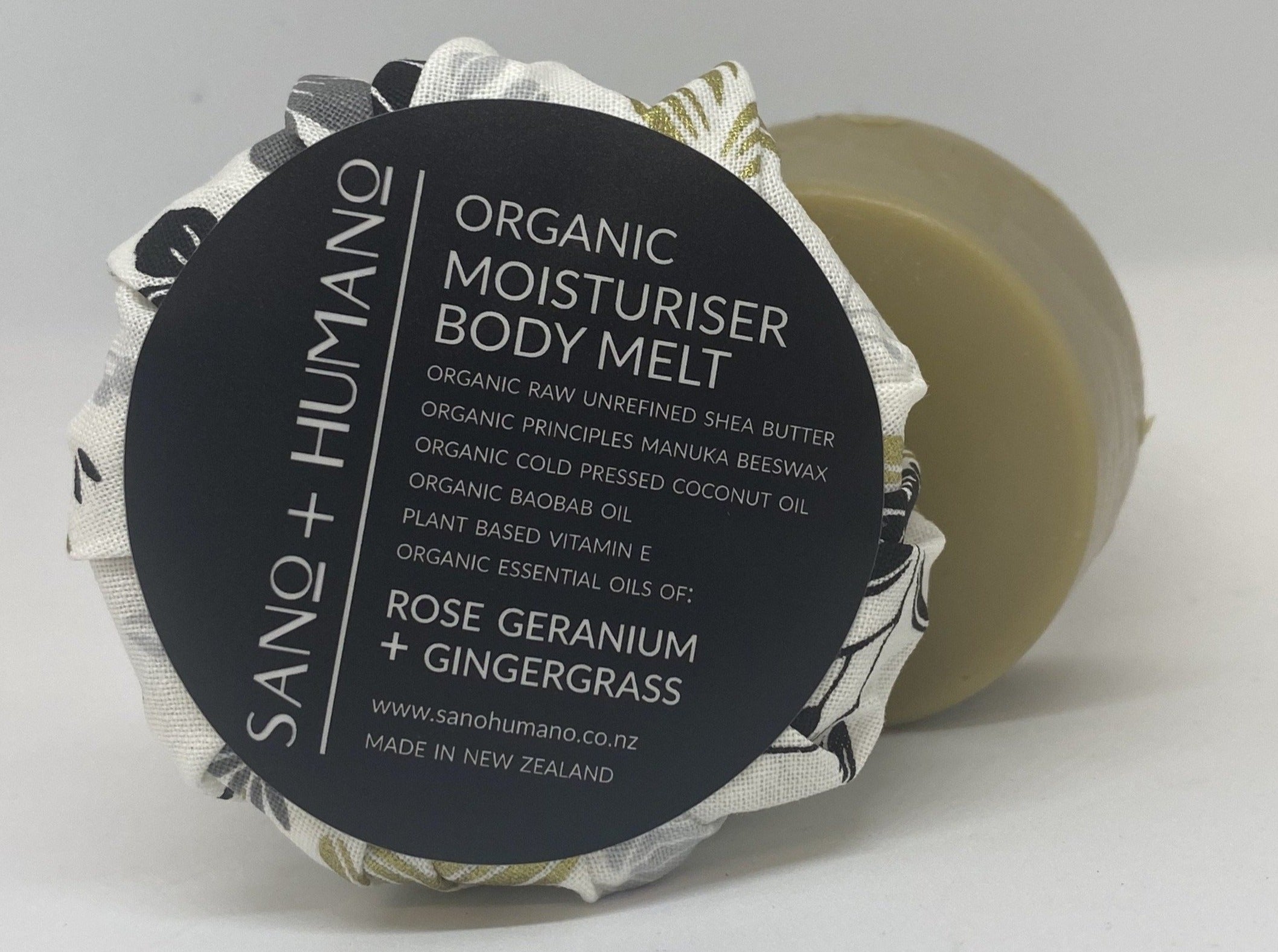 Organic Rose Geranium + Gingergrass Moisturiser Bar (Body Melt) - cotton wrapped